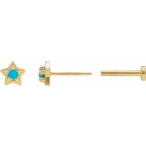 14K Yellow Gold Natural Turquoise Petite Star Earring
