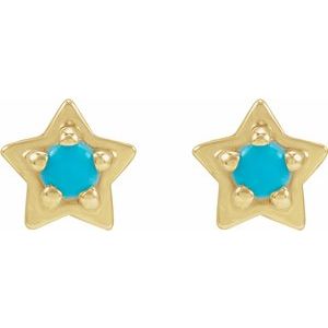 14K Yellow Gold Natural Turquoise Petite Star Earring – image 2