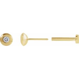 14K Yellow Gold .03 CT Natural Diamond Domed Bezel-Set Earring