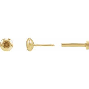 14K Yellow Gold 2 mm Round Domed Bezel-Set Earring Mounting
