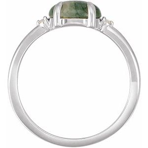 14K White Gold Natural Moss Agate & .03 CTW Natural Diamond Ring