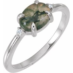 Sterling Silver Natural Moss Agate & .03 CTW Natural Diamond Ring