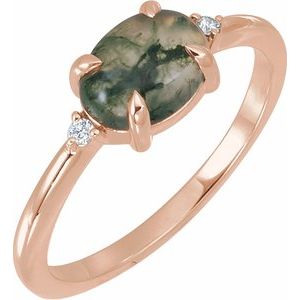 14K Rose Gold Natural Moss Agate & .03 CTW Natural Diamond Ring