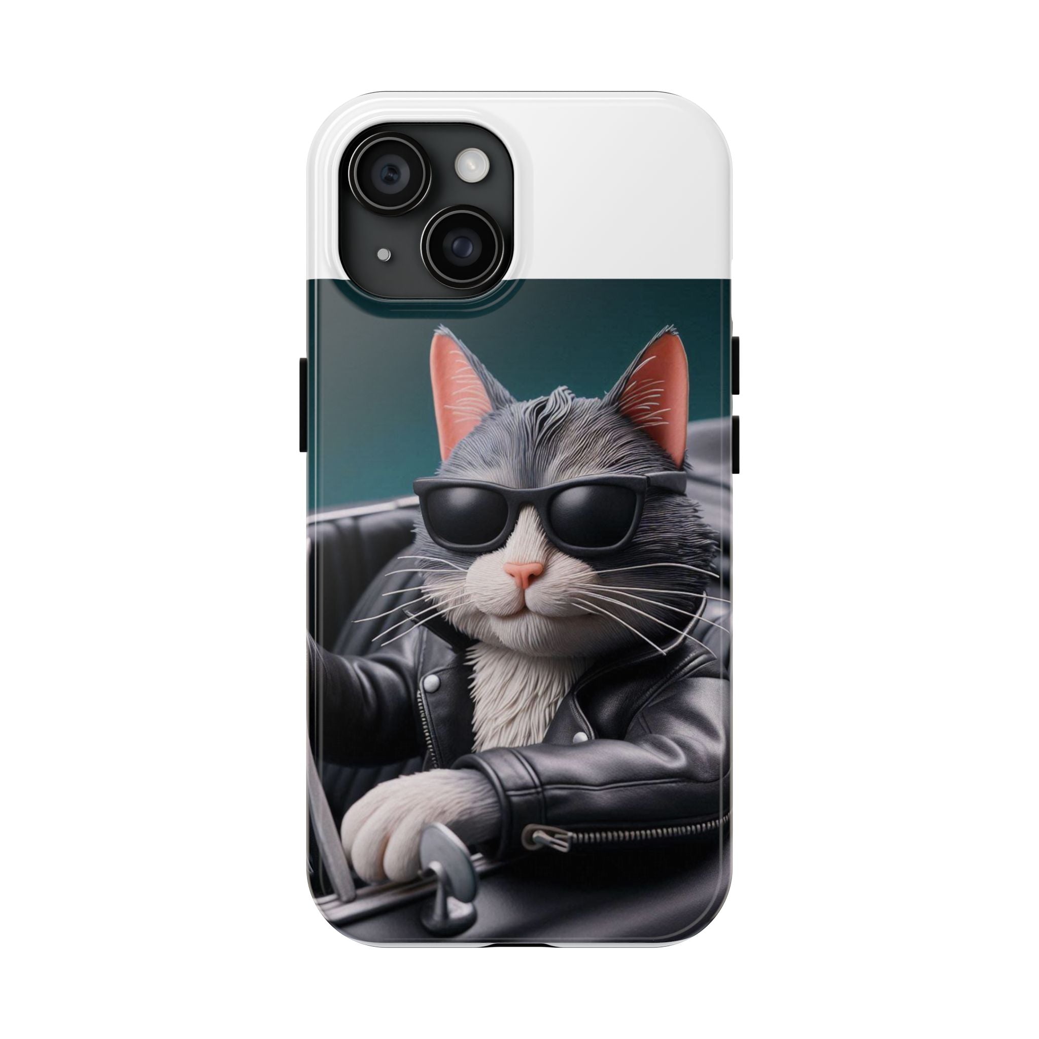 Cool Cat in Leather Jacket Driving Car Mobile Phone Case
