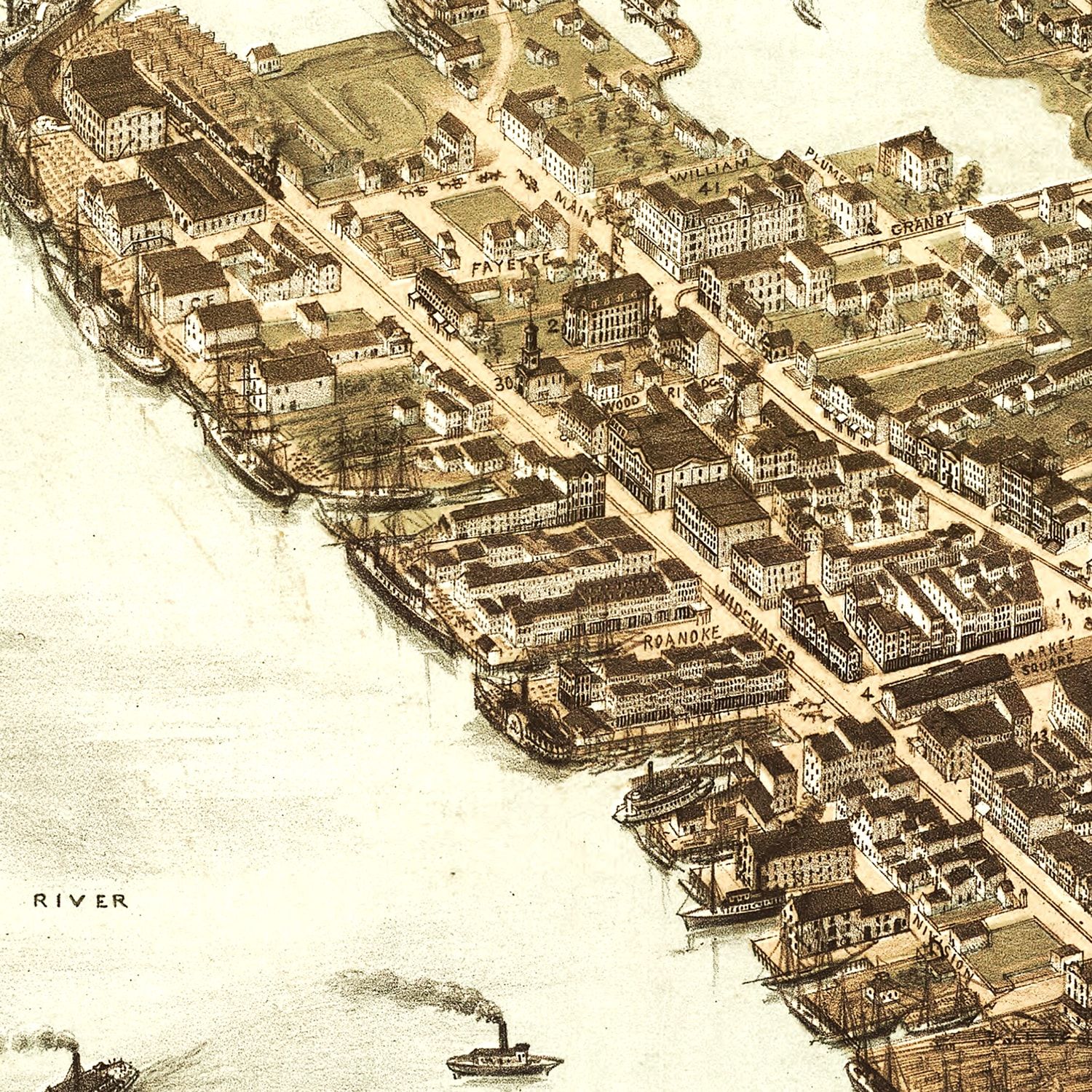 Vintage Map of Norfolk, Virginia 1873
