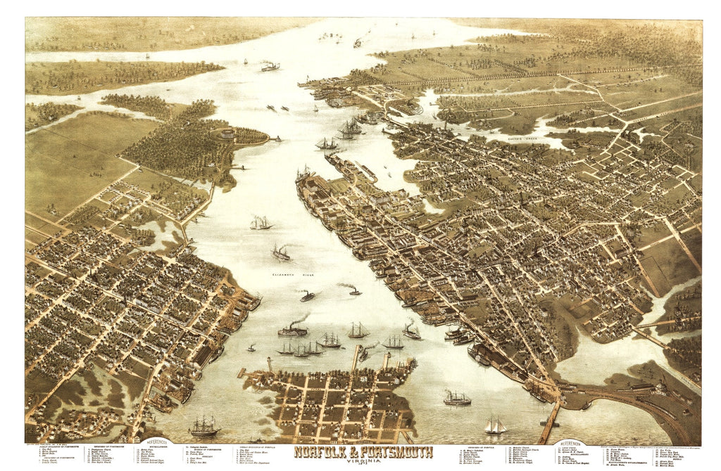 Vintage Map of Norfolk, Virginia 1873