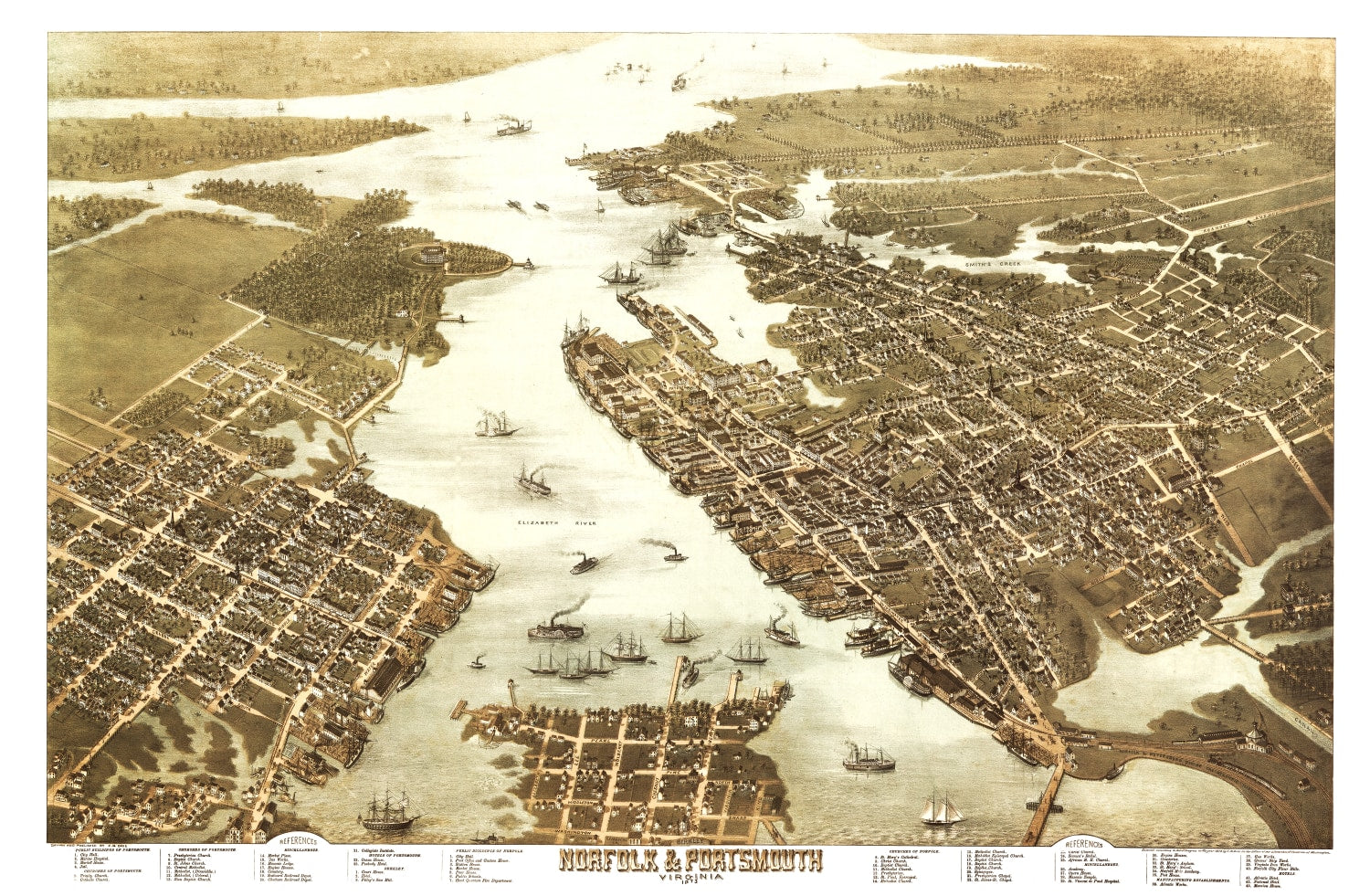 Vintage Map of Norfolk, Virginia 1873