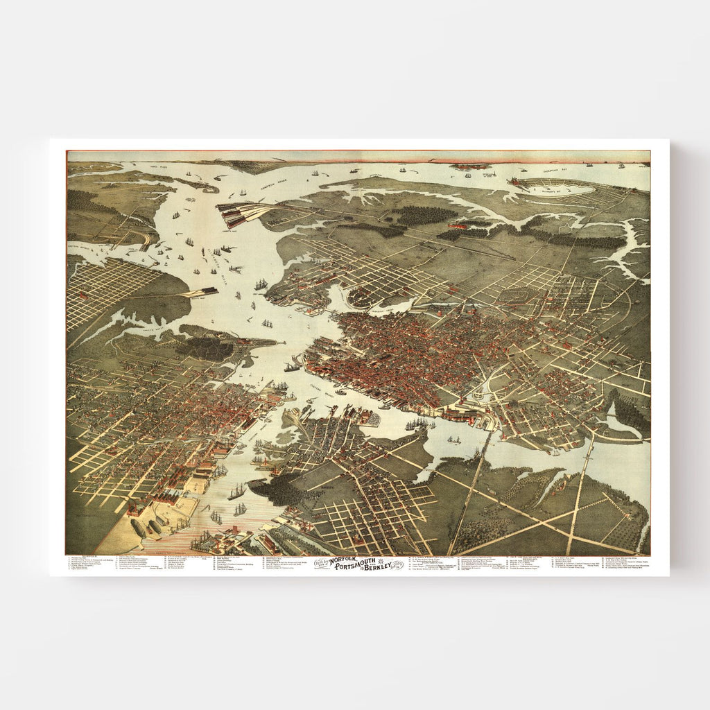 Vintage Map of Norfolk, Virginia 1891