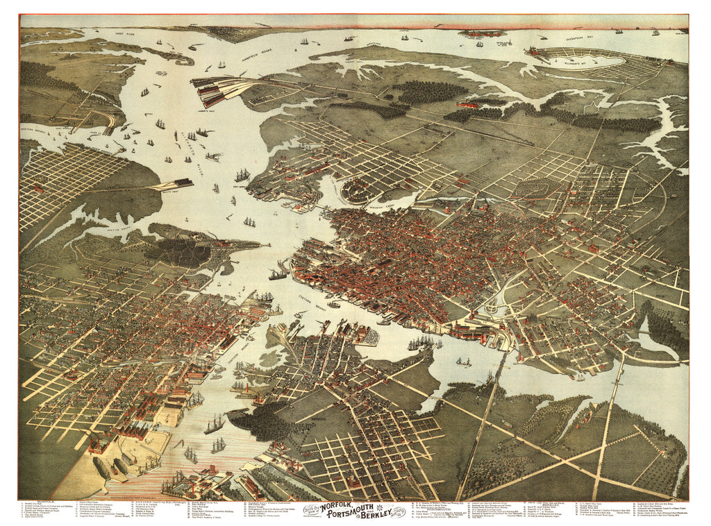Vintage Map of Norfolk, Virginia 1891
