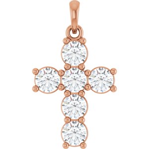 14K Rose Gold 1 CTW Lab-Grown Diamond Cross Pendant