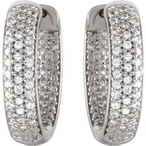 Sterling Silver Imitation White Cubic Zirconia Inside-Outside 14.25 mm Hoop Earrings – image 2