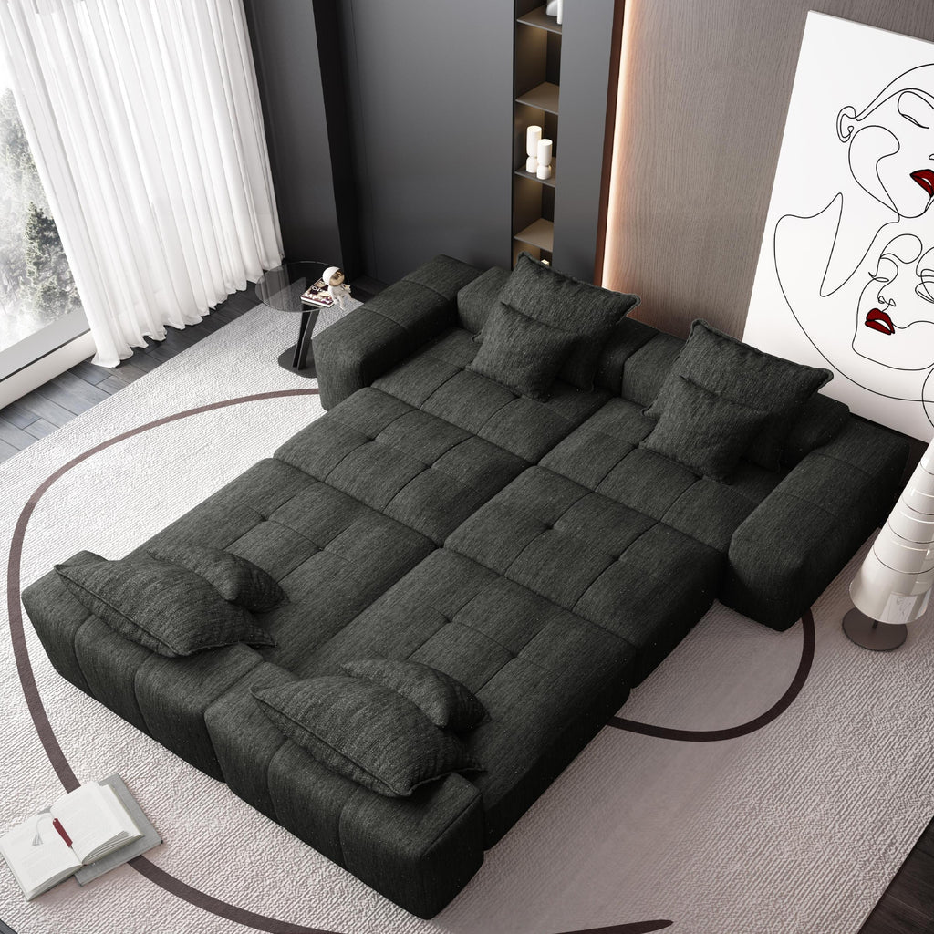 Modern Oversized Modular Sectional Sofa, Sparkling Chenille Fabric Soft Cushion Sofa with 8 Pillows, 8 PCS DIY Combination Tufted Sofa, No Assembly Required, BLACK