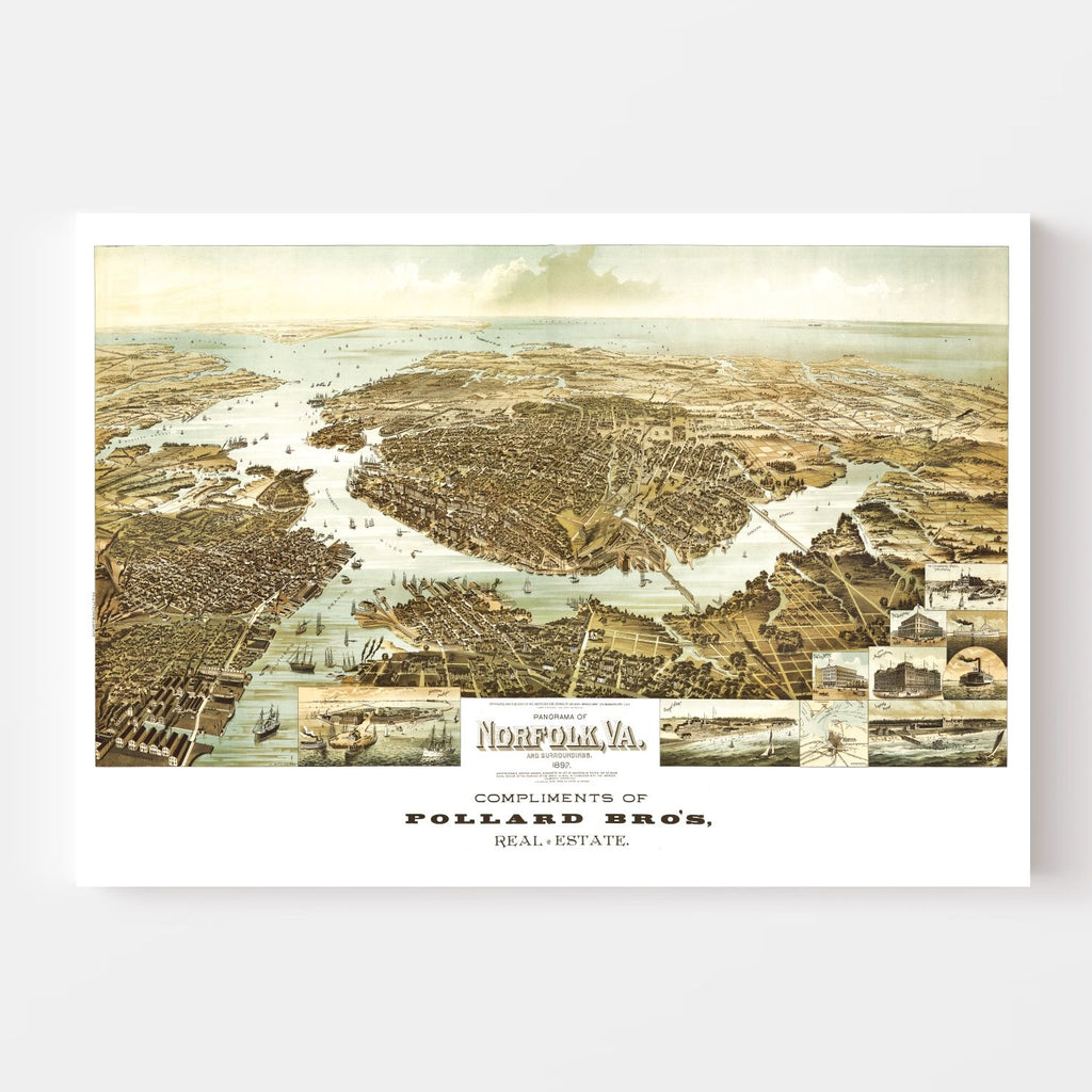 Vintage Map of Norfolk, Virginia 1892