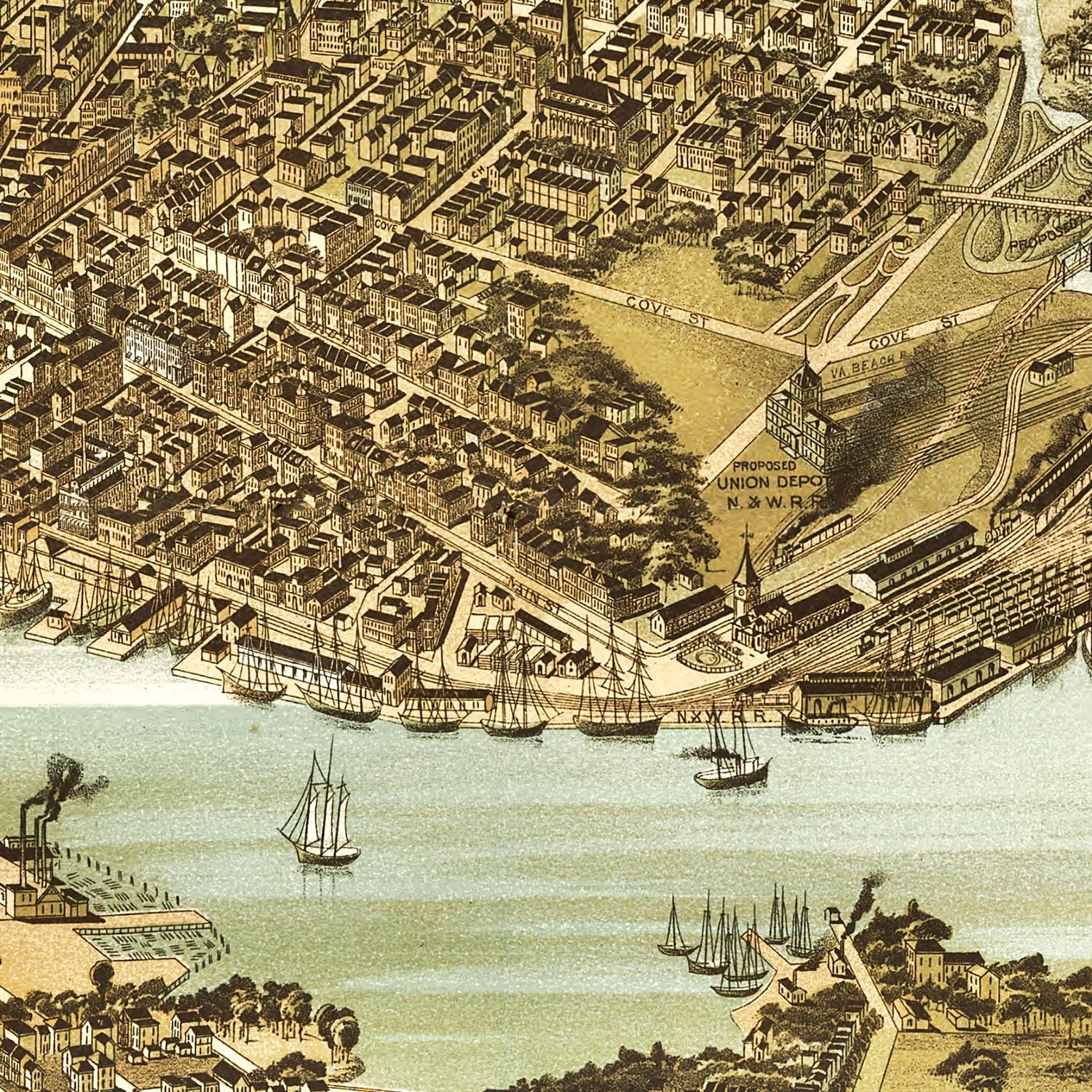 Vintage Map of Norfolk, Virginia 1892