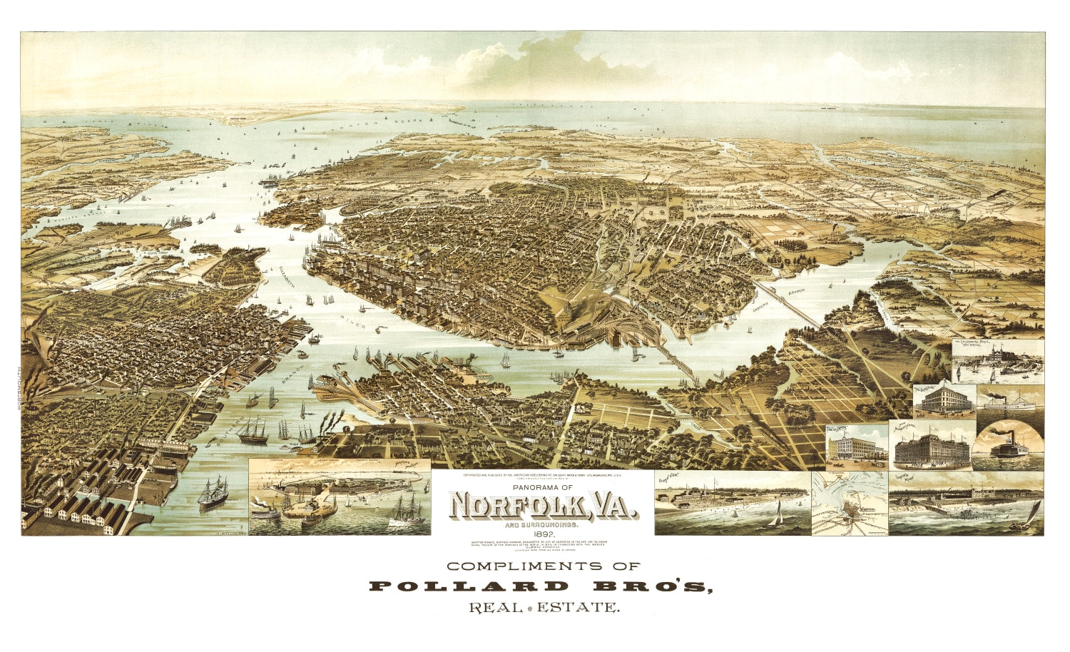 Vintage Map of Norfolk, Virginia 1892