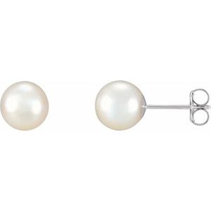 14K White Gold Cultured White Freshwater Pearl Earrings