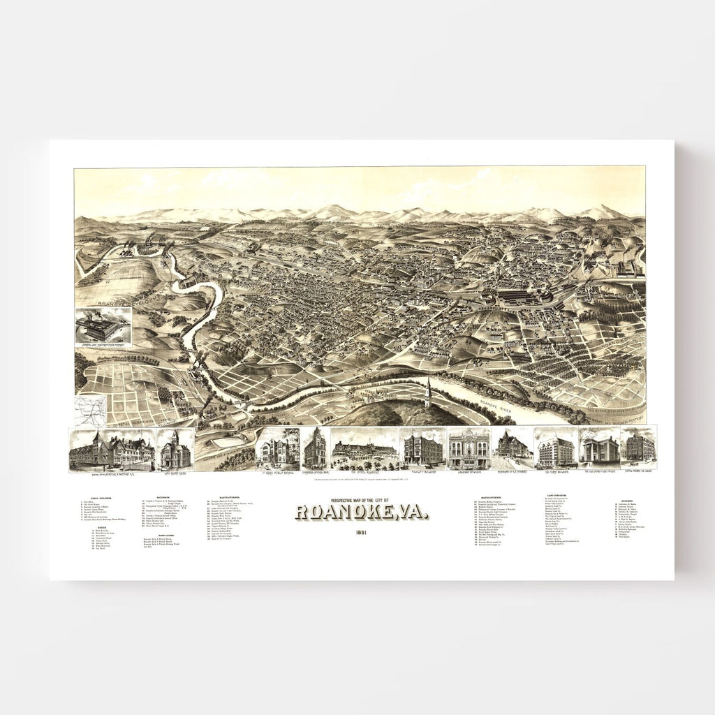Vintage Map of Roanoke, Virginia 1891