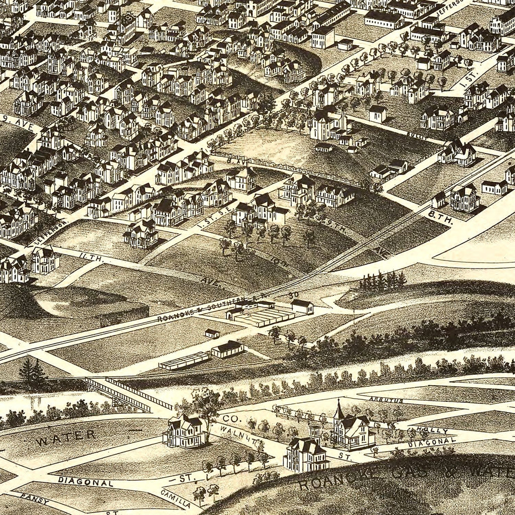 Vintage Map of Roanoke, Virginia 1891