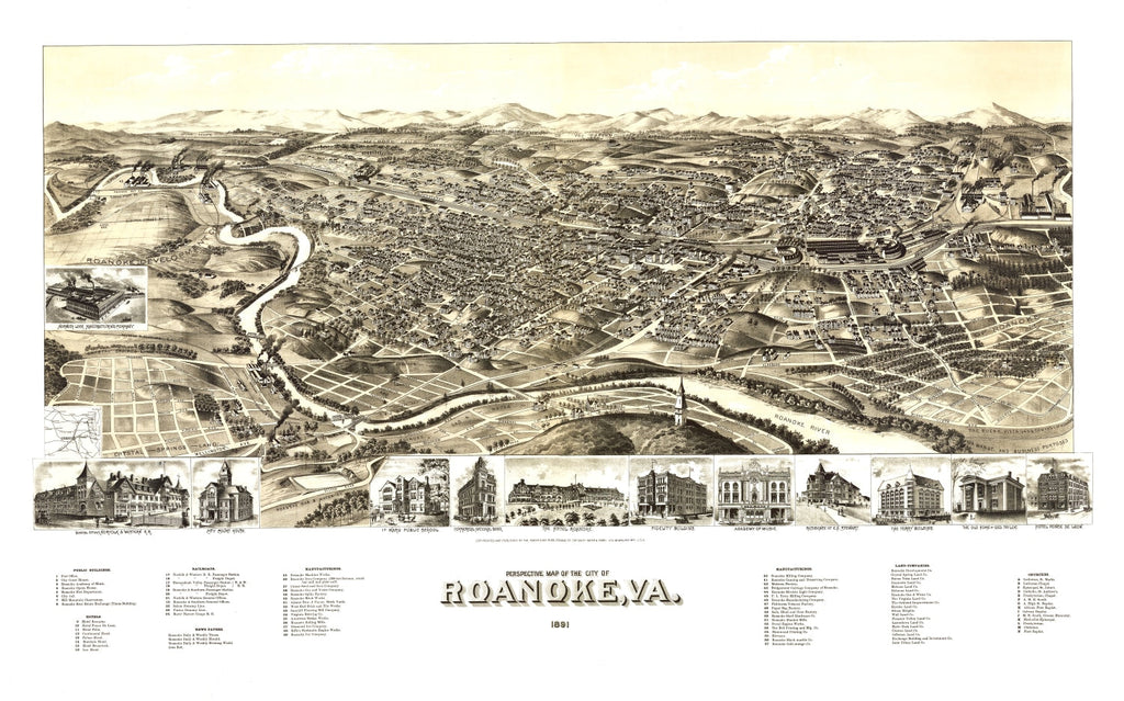 Vintage Map of Roanoke, Virginia 1891