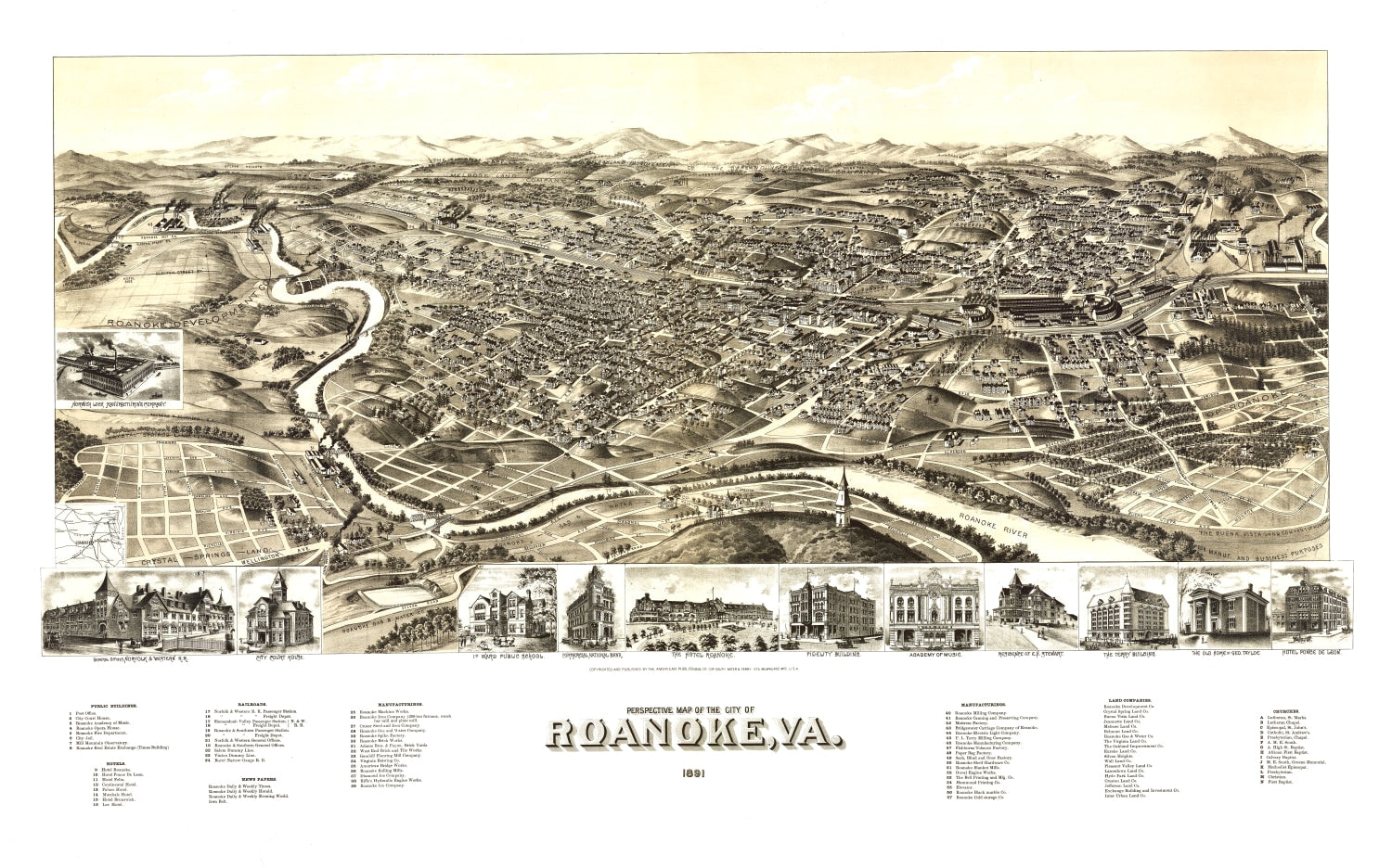 Vintage Map of Roanoke, Virginia 1891