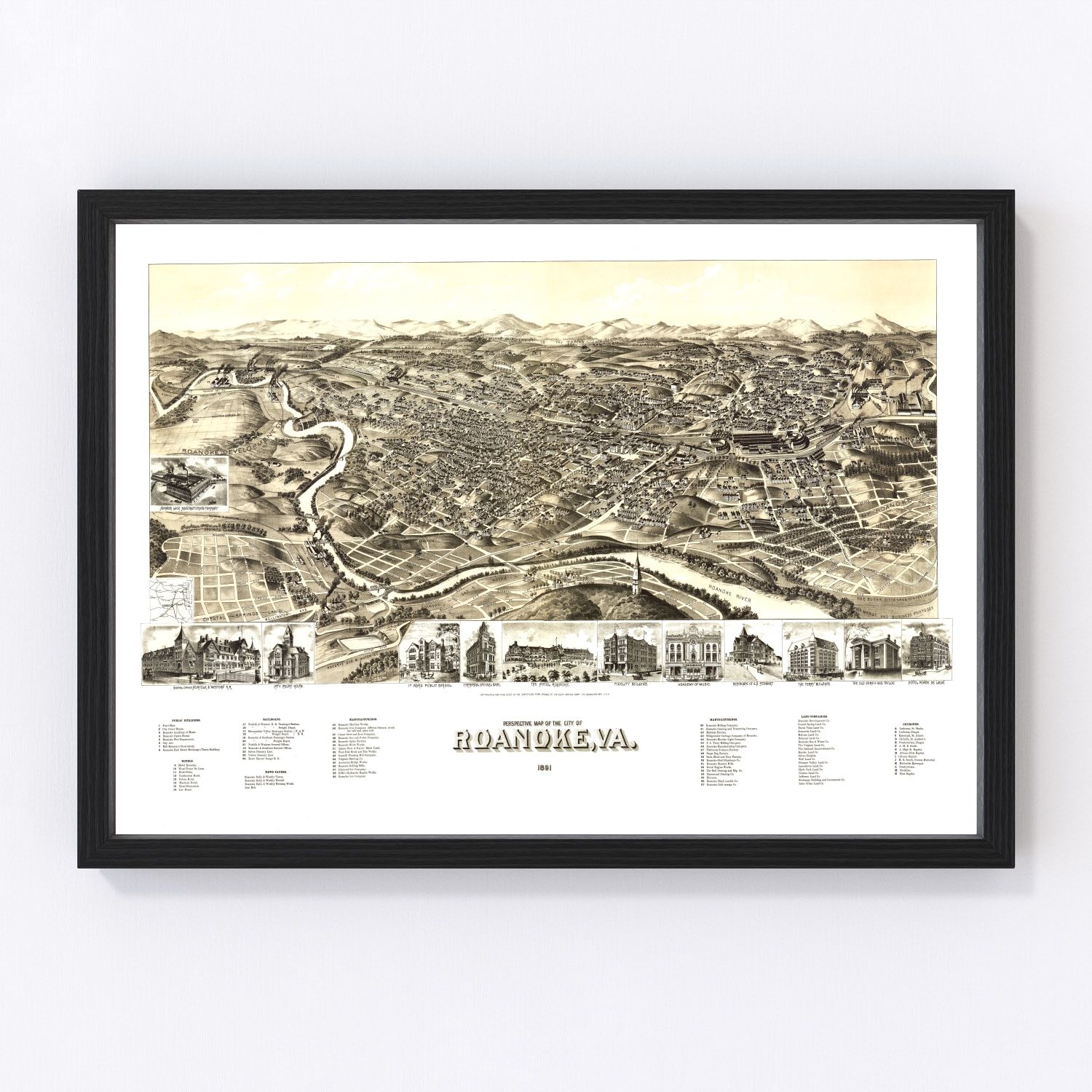 Vintage Map of Roanoke, Virginia 1891