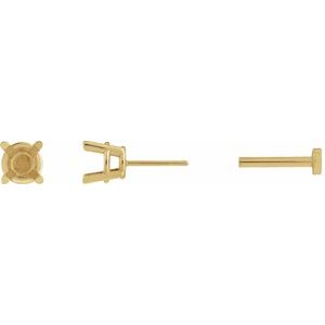 14K Yellow Gold 4 mm Round 4-Prong Lightweight Earring Mounting – image 2