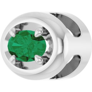 14K White Gold 5x3 mm Lab-Grown Emerald Solitaire Slide Pendant