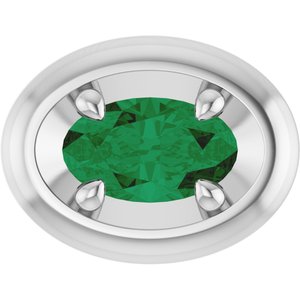 14K White Gold 5x3 mm Lab-Grown Emerald Solitaire Slide Pendant