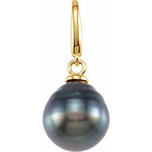 14K Yellow Gold Cultured Gray Tahitian Pearl Charm/Pendant