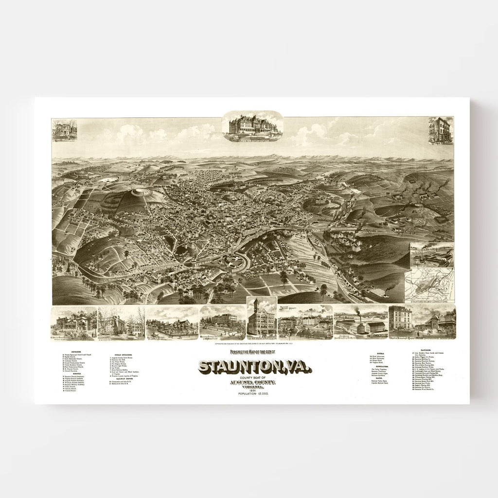 Vintage Map of Staunton, Virginia 1891