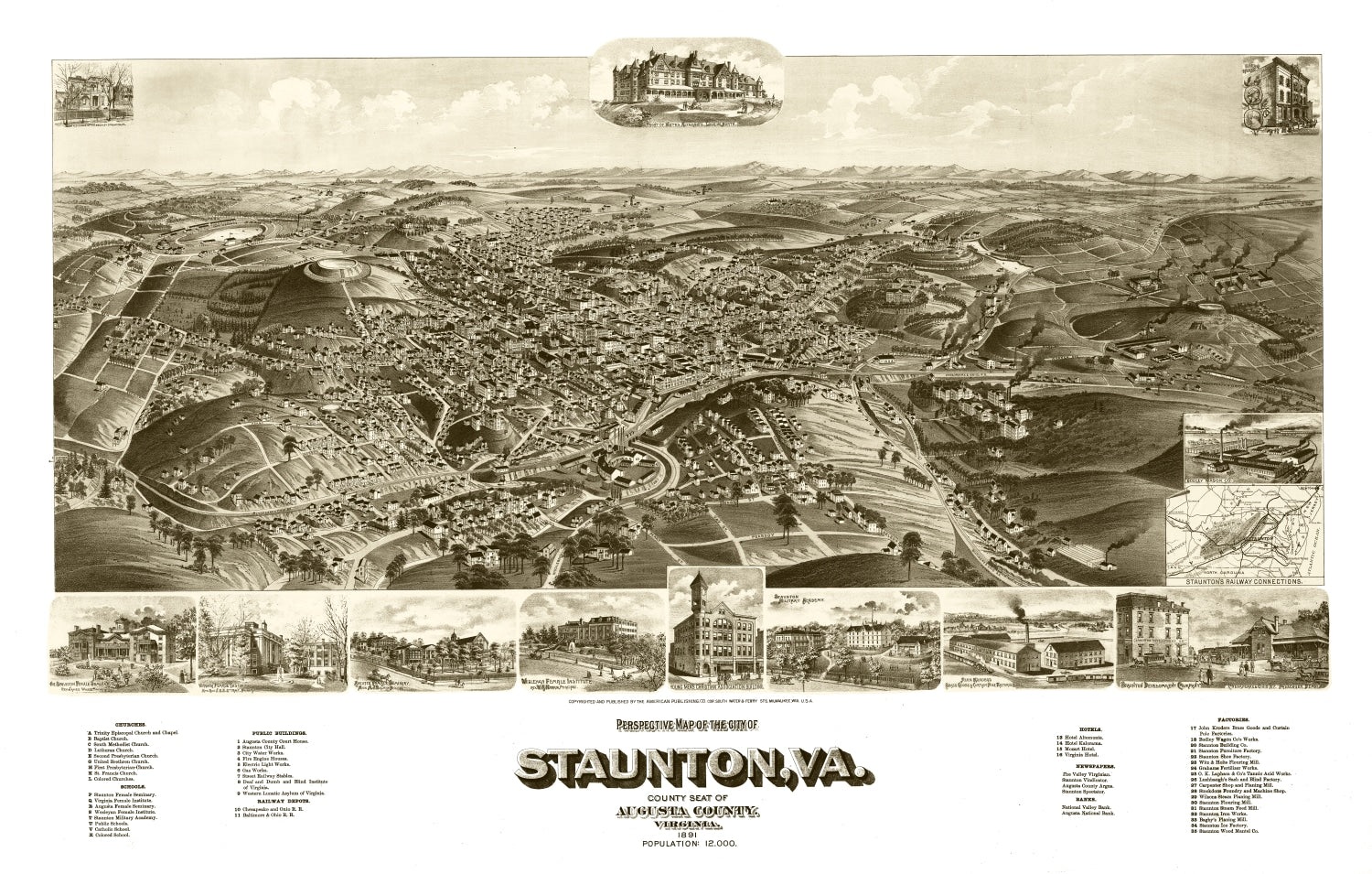 Vintage Map of Staunton, Virginia 1891