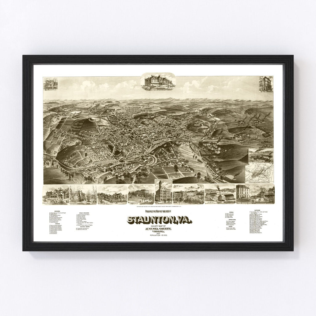 Vintage Map of Staunton, Virginia 1891