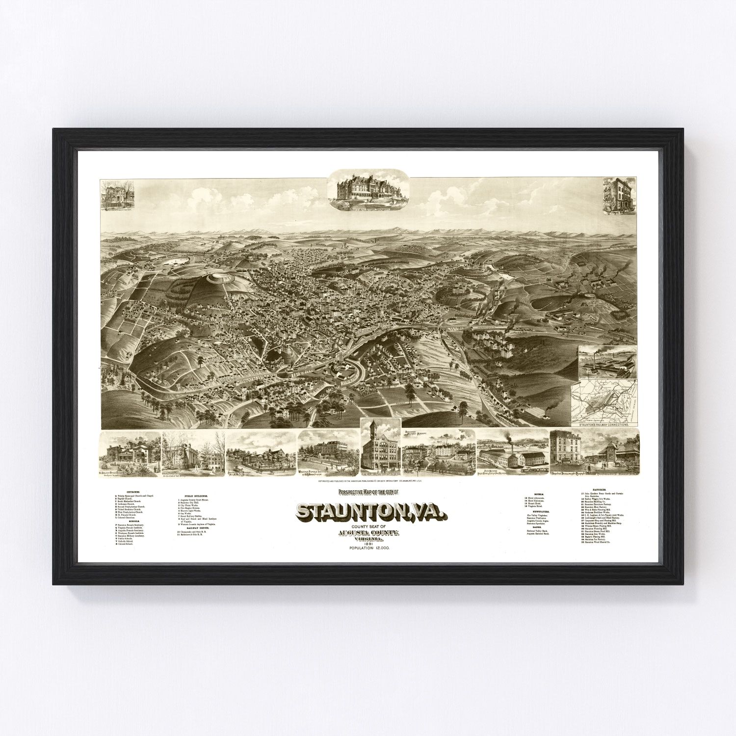 Vintage Map of Staunton, Virginia 1891