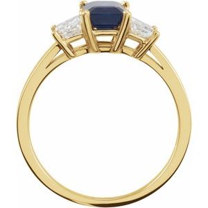 14K Yellow Gold Natural Blue Sapphire & 3/4 CTW Natural Diamond Three-Stone Ring
