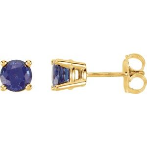14K Yellow Gold Lab-Grown Blue Sapphire Earrings