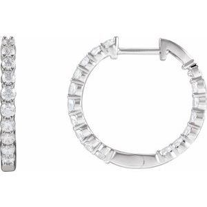 14K White Gold 1 CTW Lab-Grown Diamond Inside-Outside Hinged 19.3 mm Hoop Earrings