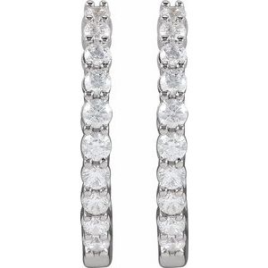 14K White 1 CTW Lab-Grown Diamond Inside-Outside Hinged 19.3 mm Hoop Earrings