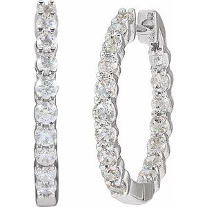 14K White Gold 1 CTW Lab-Grown Diamond Inside-Outside Hinged 19.3 mm Hoop Earrings – image 2