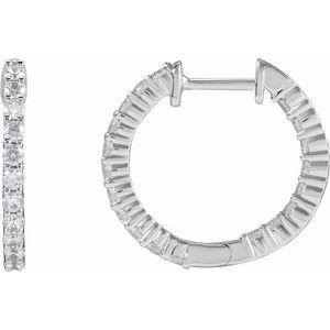14K White Gold 3/4 CTW Lab-Grown Diamond Inside-Outside Hinged 17.2 mm Hoop Earrings