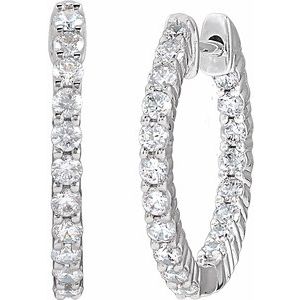 14K White 3/4 CTW Lab-Grown Diamond Inside-Outside Hinged 17.2 mm Hoop Earrings