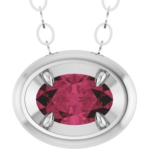14K White Gold Natural Rhodolite Garnet Solitaire 18" Necklace