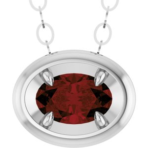 Sterling Silver Natural Mozambique Garnet Solitaire 18" Necklace