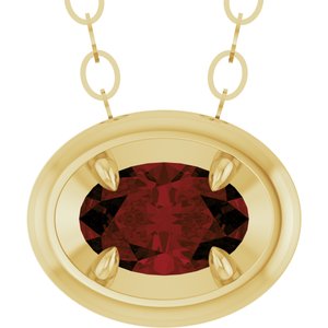 14K Yellow Gold Natural Mozambique Garnet Solitaire 18" Necklace
