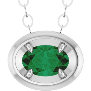 14K White Gold Lab-Grown Emerald Solitaire 18" Necklace