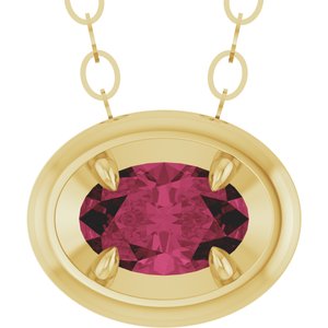 14K Yellow Gold Natural Rhodolite Garnet Solitaire 18" Necklace