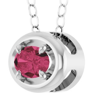 14K White Gold Natural Rhodolite Garnet Solitaire 18" Necklace