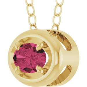 14K Yellow Gold Natural Rhodolite Garnet Solitaire 18" Necklace