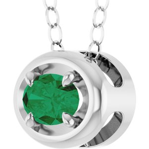 Sterling Silver Lab-Grown Emerald Solitaire 18" Necklace