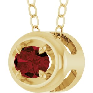 14K Yellow Gold Natural Mozambique Garnet Solitaire 18" Necklace