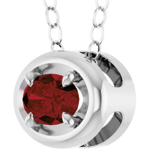 Sterling Silver Natural Mozambique Garnet Solitaire 18" Necklace